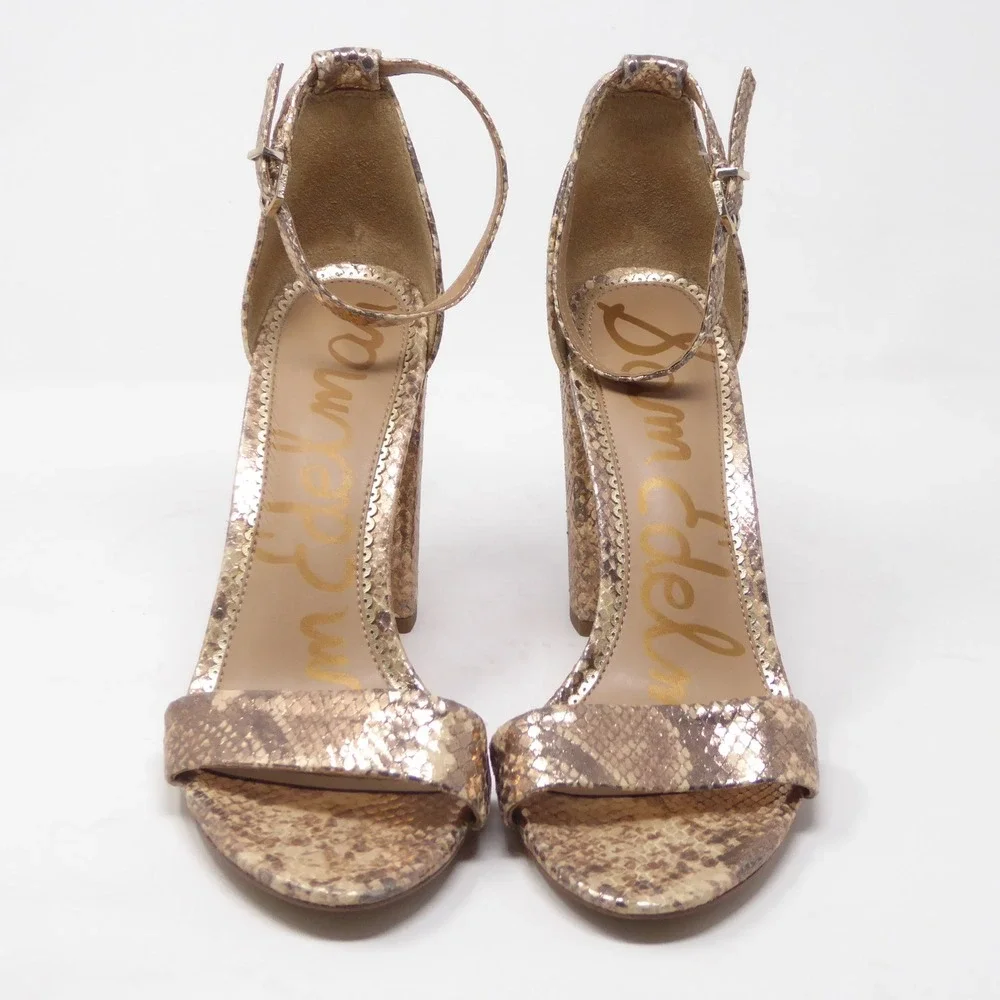 Sam Edelman Womens Yaro Sandals Gold Snakeskin Block Heel Leather Size 10